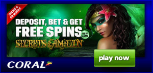 Deset Free Spinů grátis u Coral Casino na novém výherním automatu Secrets of the Amazon