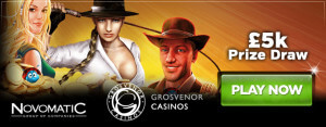 Logo online akce Grosvenor Casino rozdává pět tisíc GBP v soutěži Weekend Slots Giveaway