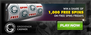 Logo promoční akce Grosvenor Casino rozdává tisíc Free Spinů