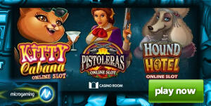 Microgaming právě uvedl tři zbrusu nové online výherní automaty - Pistoleras, Hound Hotel a Kitty Cabana